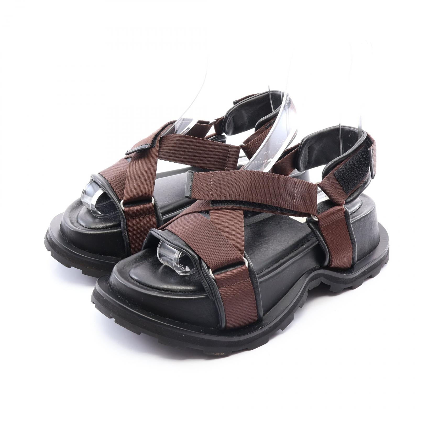 ジルサンダー JIL SANDER クロスストラップ サンダル 靴 ファブリック レディース ブラウン系 / ブラック系 【中古】