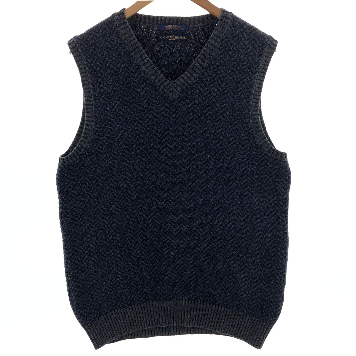 古着 90年代 トミーヒルフィガー TOMMY HILFIGER ヘリンボーン Vネック コットンニットベスト メンズM相当 ヴィンテージ/eaa381023