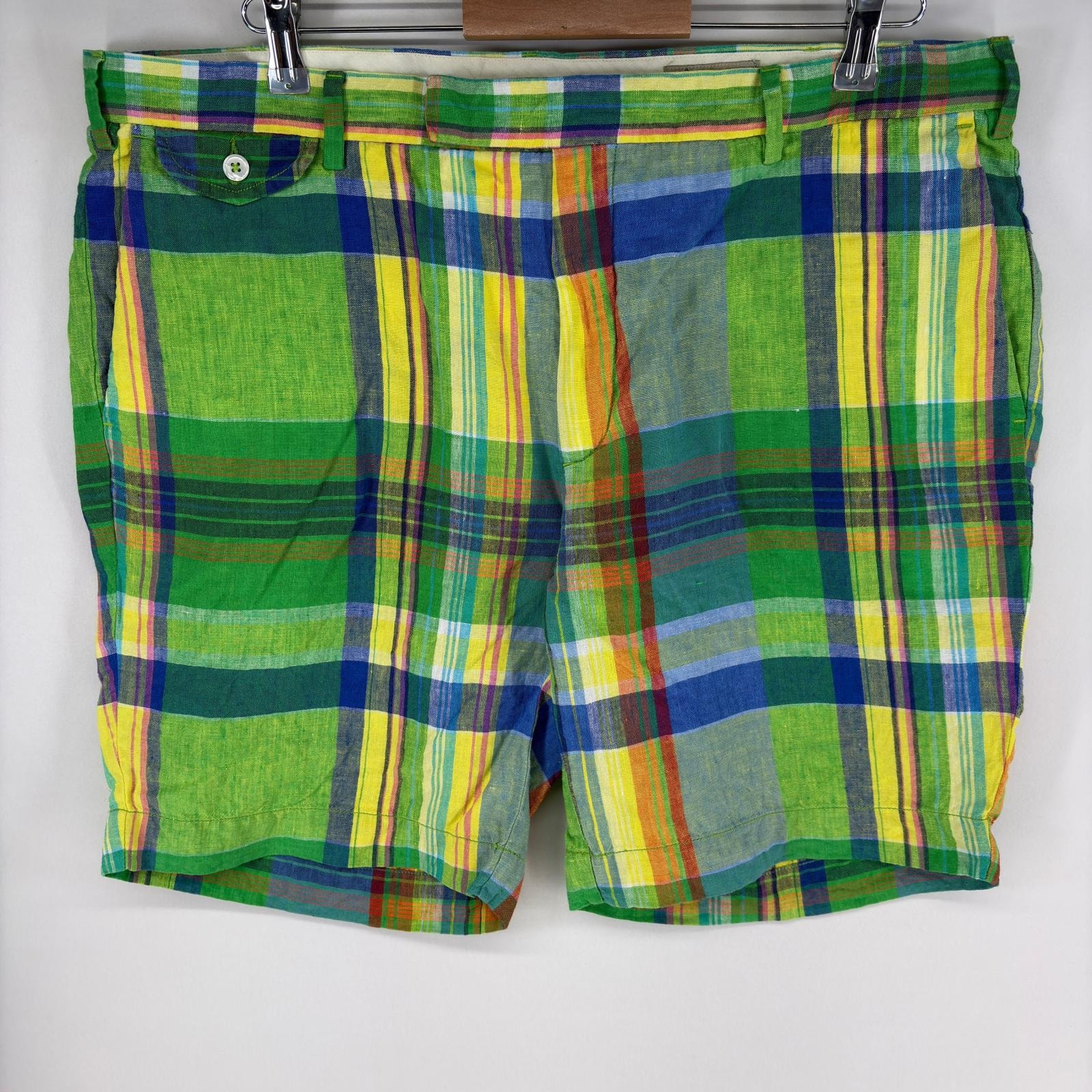古着 ラルフローレン RALPH LAUREN パンツ ジップフライ マルチカラー ジッパーフライ ショーツ w38  グリーン系 チェック メンズ