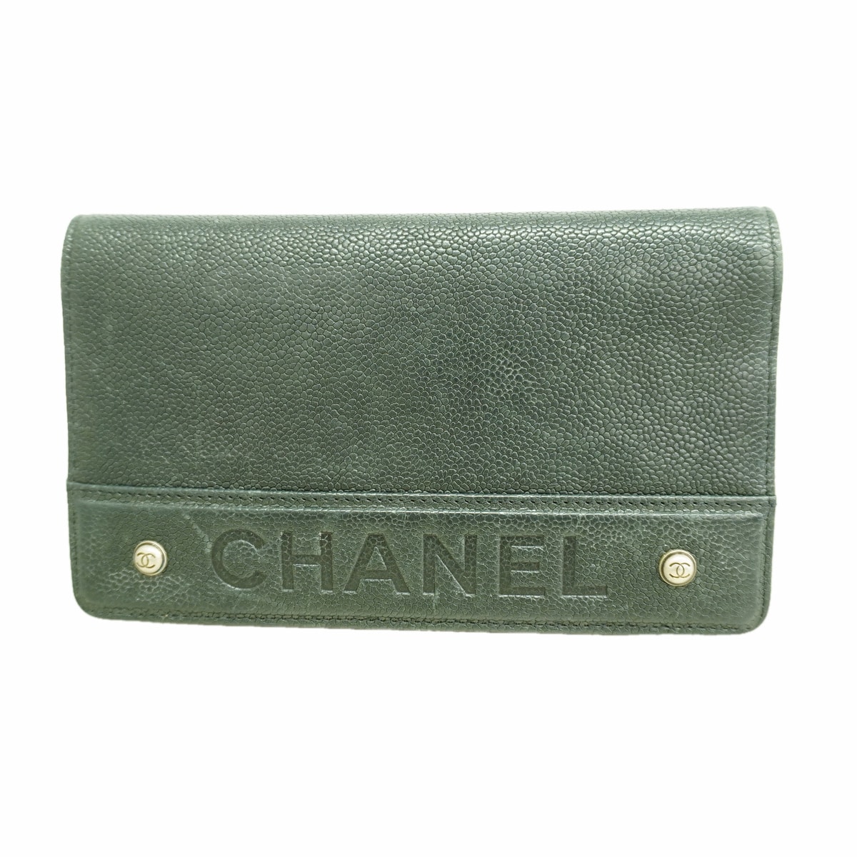 【6ic4039】シャネル 長財布 キャビアスキン ブラック シルバー金具【中古】レディース