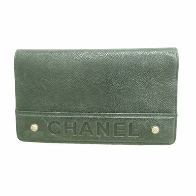 【6ic4039】シャネル 長財布 キャビアスキン ブラック シルバー金具【中古】レディース
