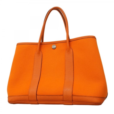 【6ed4272】エルメス トートバッグ ガーデンパーティTPM トワルオフィシエ オレンジ シルバー金具 □N刻印【中古】レディース
