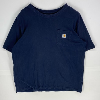 古着 カーハート Carhartt 半袖Tシャツ ビッグロゴ クルーネック ショートスリーブ 2XL ネイビー系 プリント メンズ