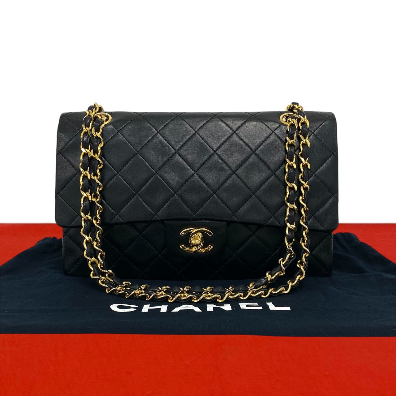 CHANEL シャネル マトラッセ ダブルフラップ ラムスキン ショルダーバッグ ブラック
 03018