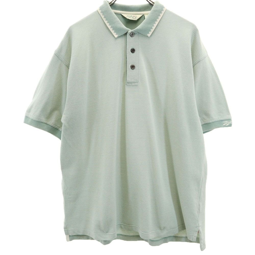 ReebokGOLF リーボックゴルフ ボーダー ゴルフ 半袖 ポロシャツ M グリーン系 鹿の子