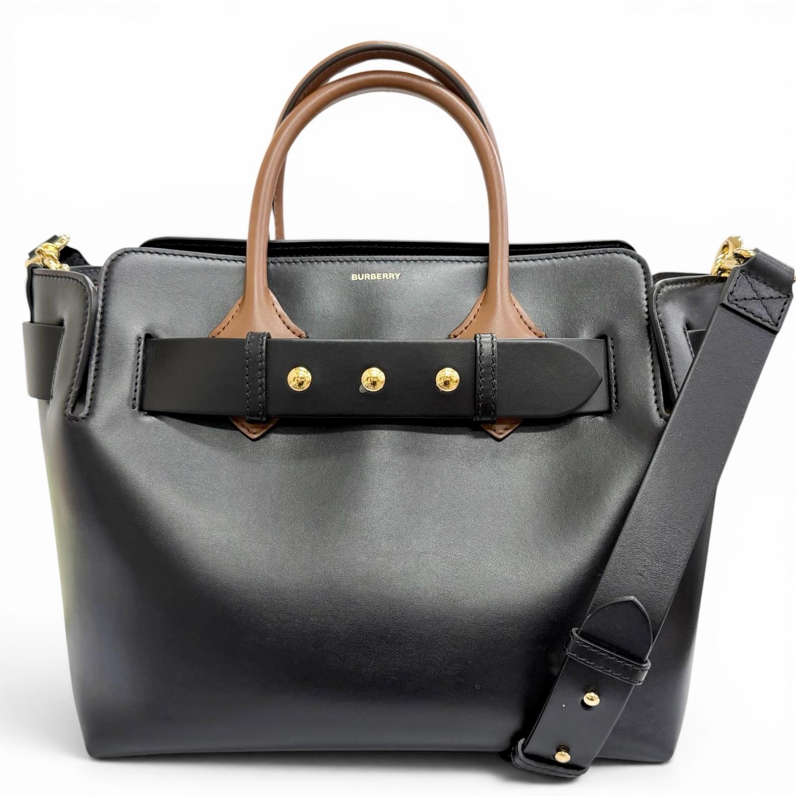 美品 バーバリー ベルトバッグ スモール SM レザー 黒 茶色 8021279