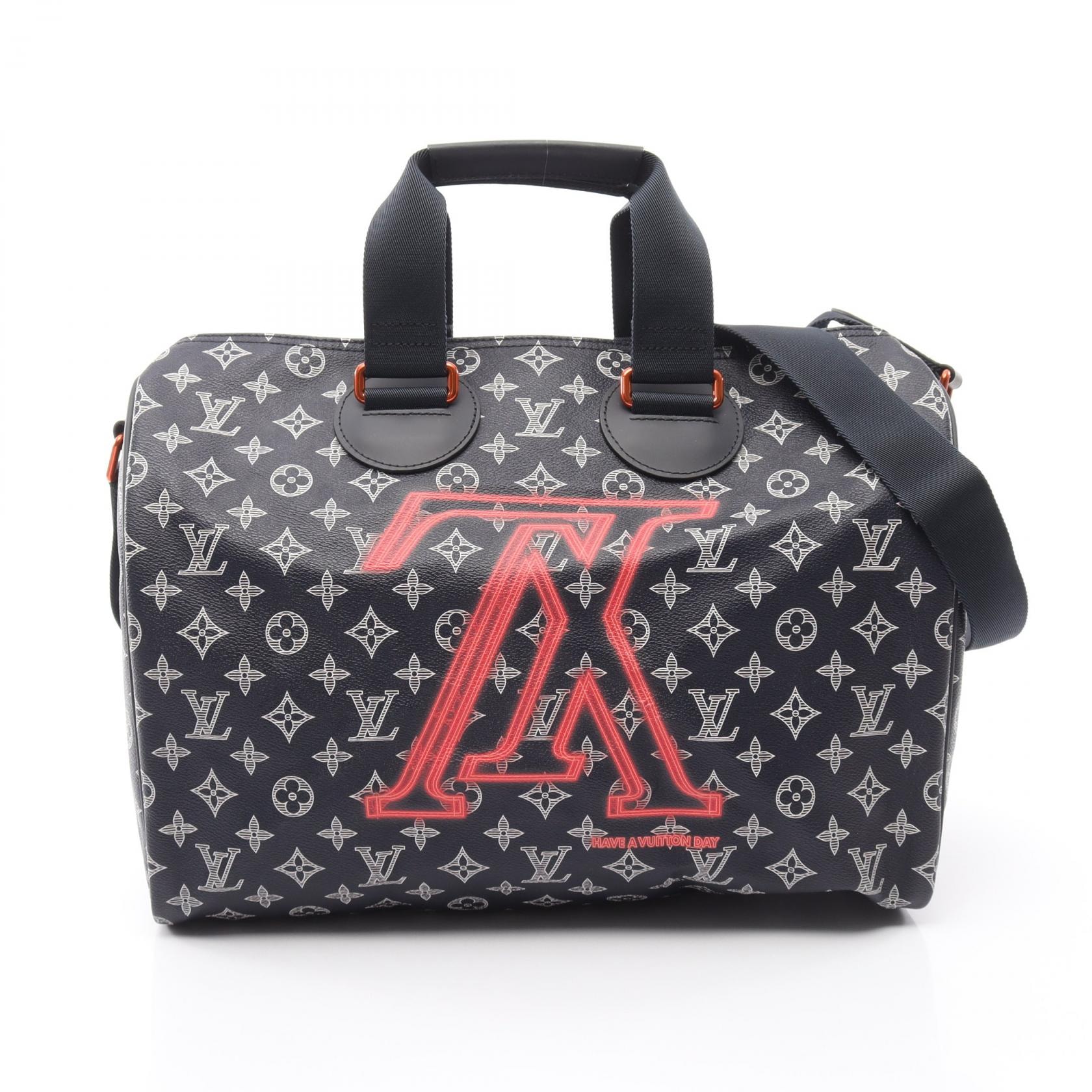 ルイ・ヴィトン LOUIS VUITTON スピーディ バンドリエール40 アップサイドダウン 2WAY ボストンバッグ バッグ モノグラム・インク モノグラム・インク レッド メンズ レディース ネイビー系 / レッド系 / ホワイト系