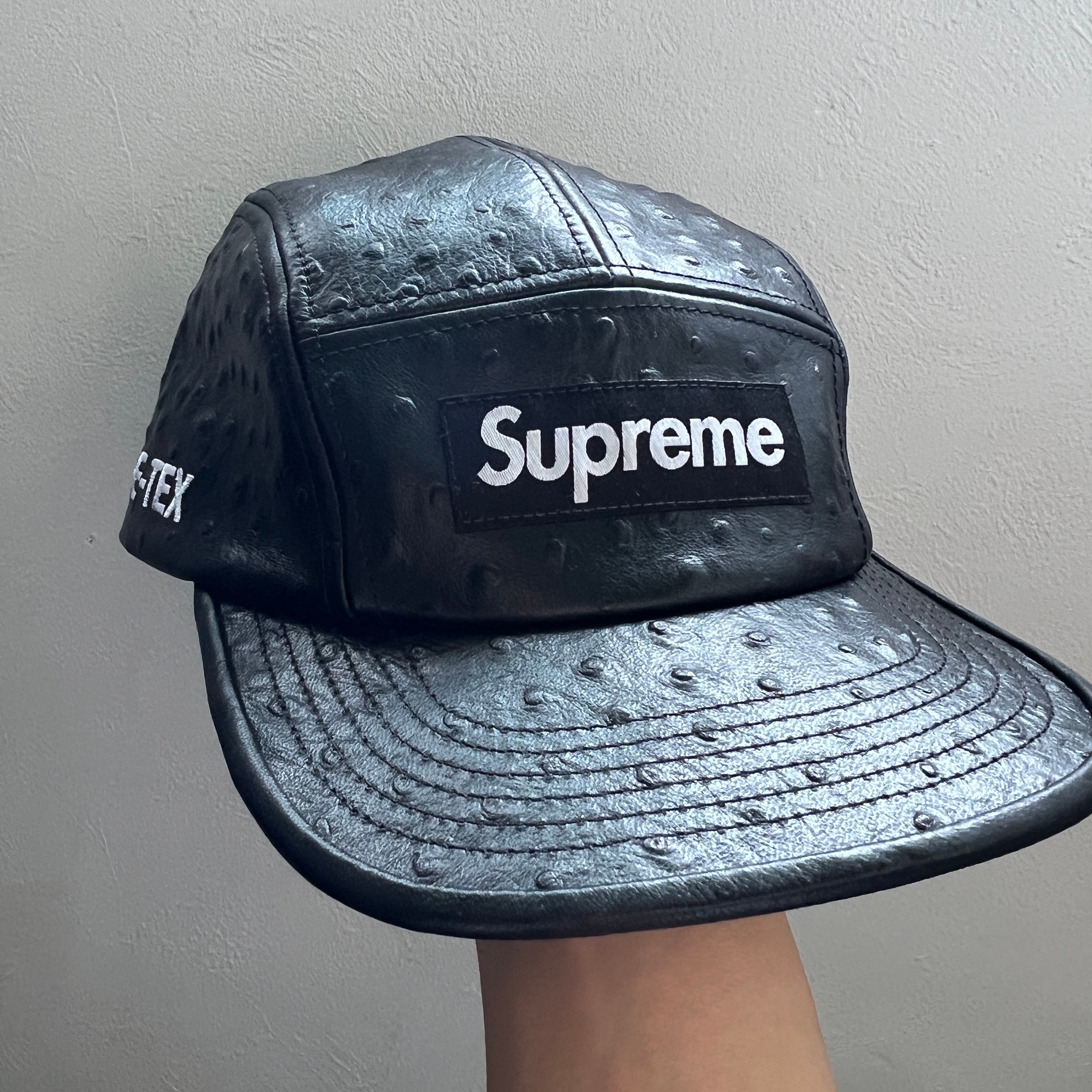 Supreme Ostrich Embossed Leather GORE-TEX Camp Cap "Black"