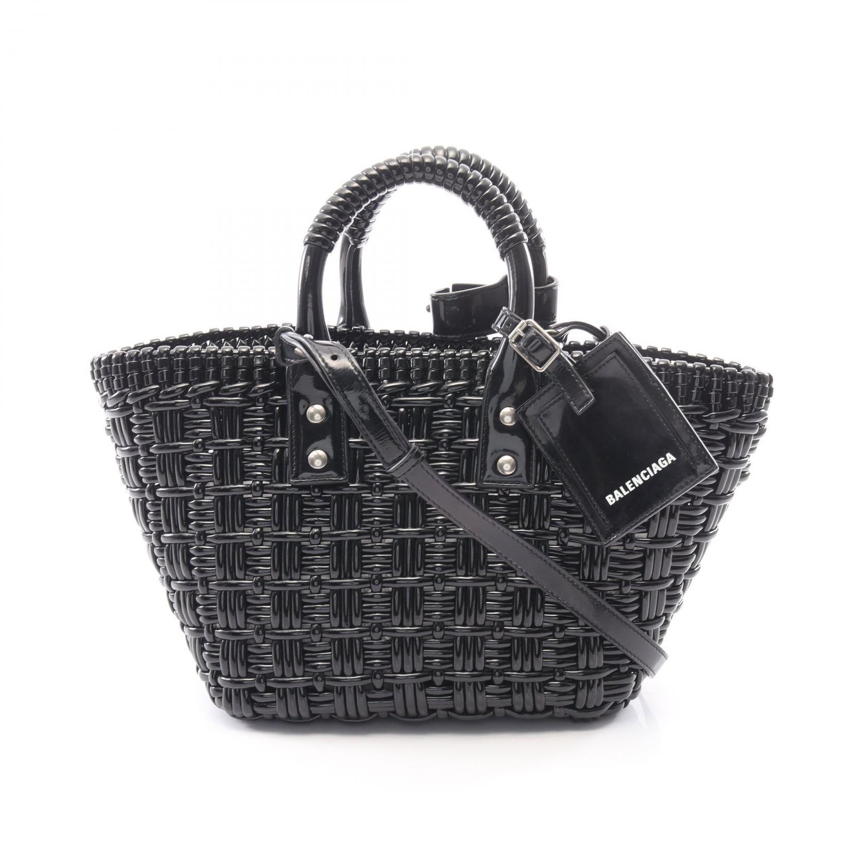 バレンシアガ BALENCIAGA BISTRO XS ビストロ バスケットバッグ 2WAY トートバッグ バッグ エナメル レディース ブラック系 671342 【中古】