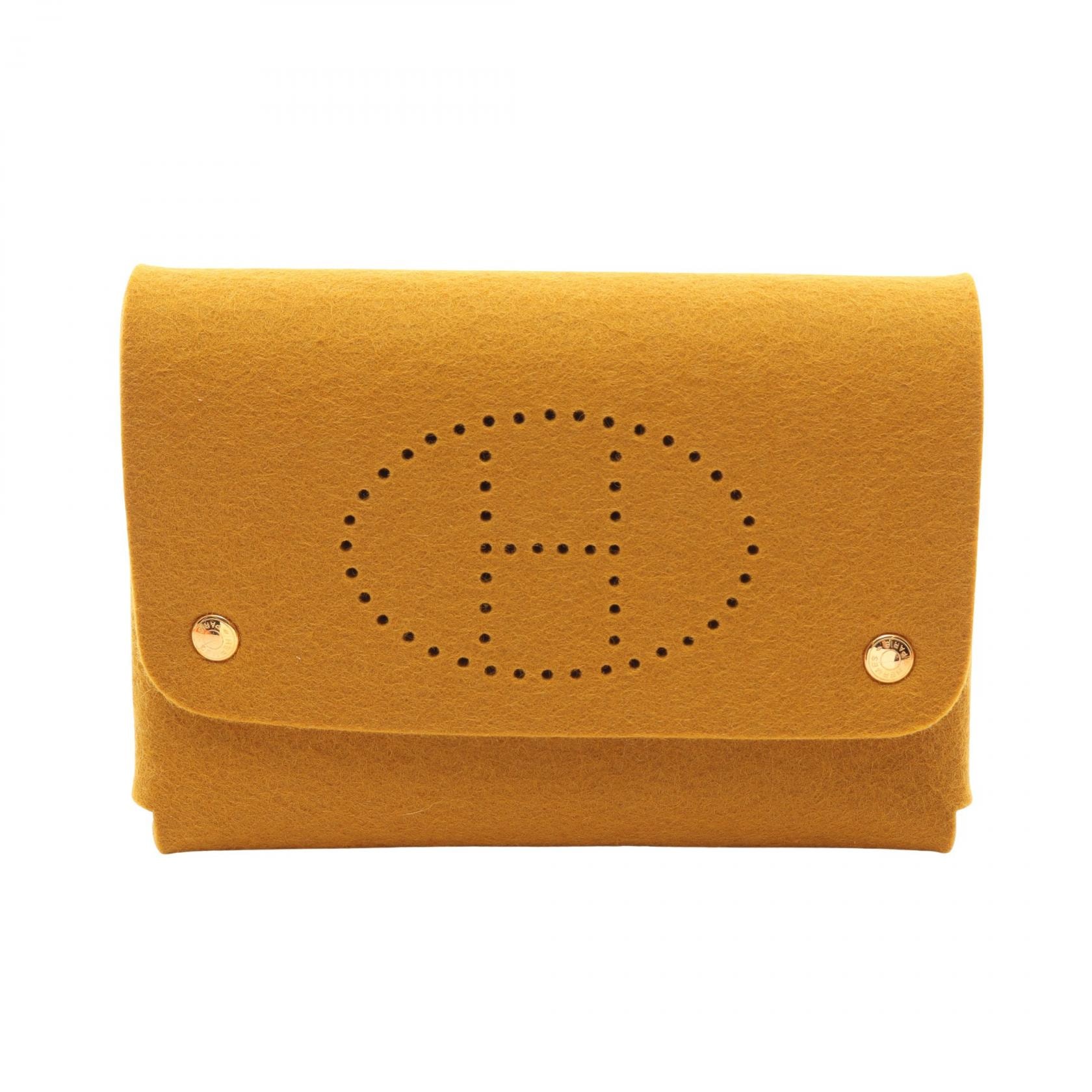エルメス HERMES エテュイカルトGM トランプケース ポーチ バッグ フェルト フェルト オレンジ レディース オレンジ系 【中古】