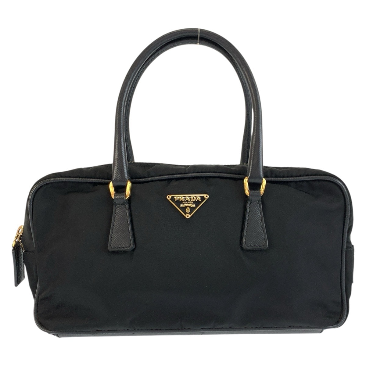 美品 PRADA プラダ テスート 三角ロゴプレート ブラック 黒 ゴールド金具 ナイロン レザー/ ハンドバッグ ミニボストンバッグ 603800 【中古】