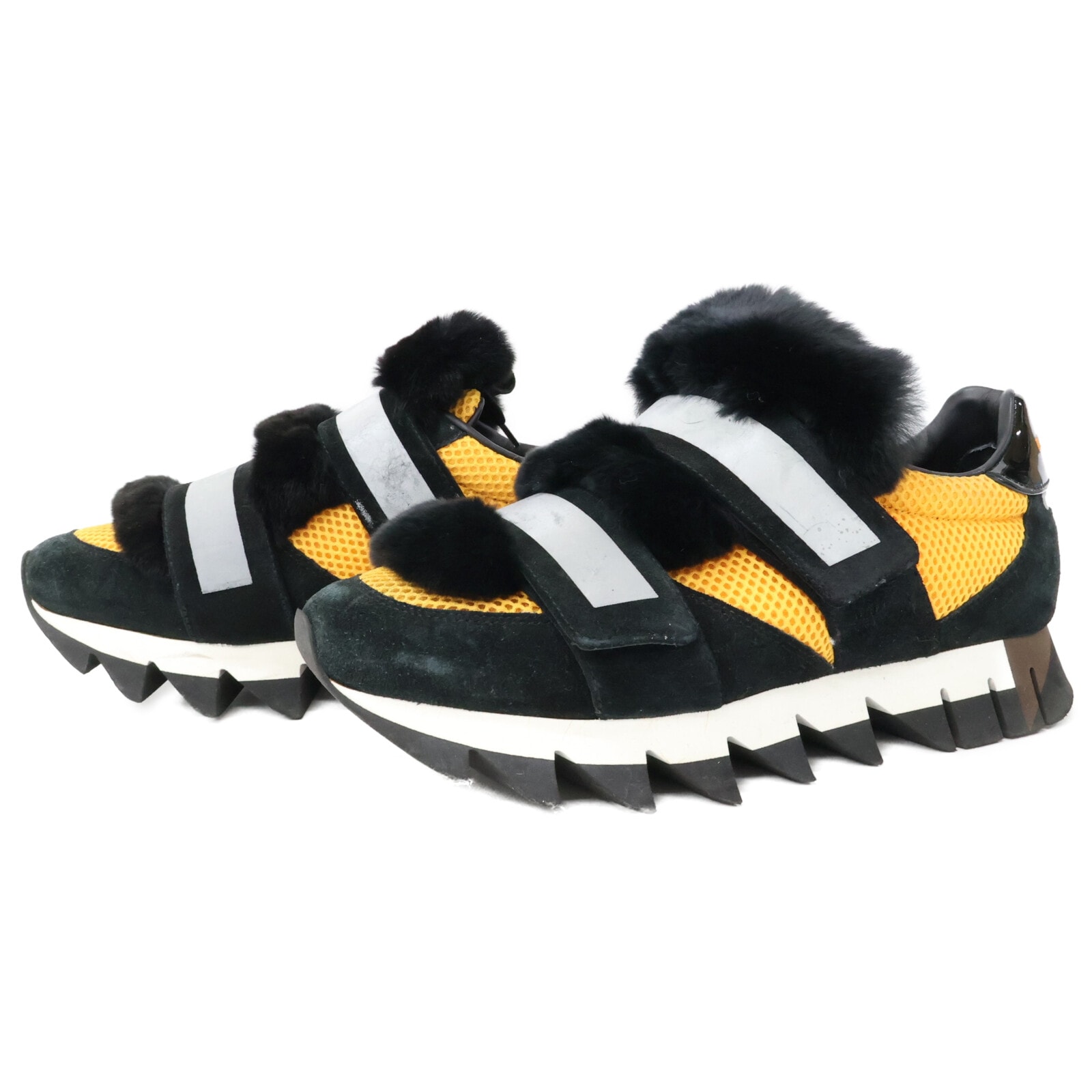 ドルチェアンドガッバーナ ブラック×オレンジ カプリ ラビットファー スニーカー