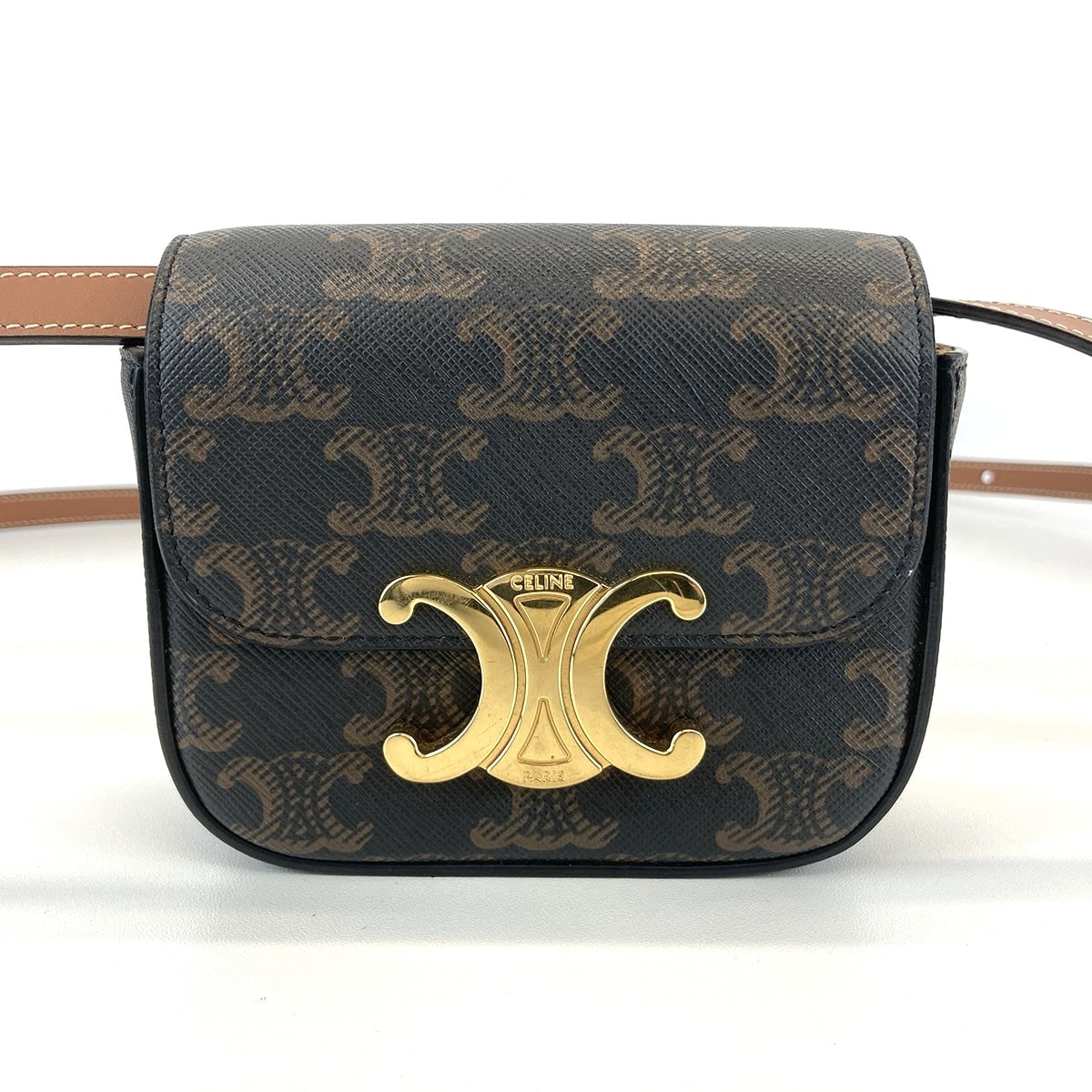 CELINE セリーヌ トリオンフ ミニクロード  トリオンフキャンバス&カーフスキン ショルダーバッグ 10I512 キャンバス レザー ブラウン  レディース【中古】