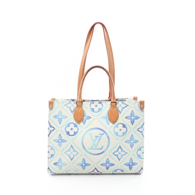 ルイ・ヴィトン LOUIS VUITTON オンザゴーMM モノグラムタイル ラグーン 2WAY トートバッグ バッグ PVCコーティングキャンバス レザー レディース ホワイト系 / ブルー系 / マルチカラー M11262 【中古】