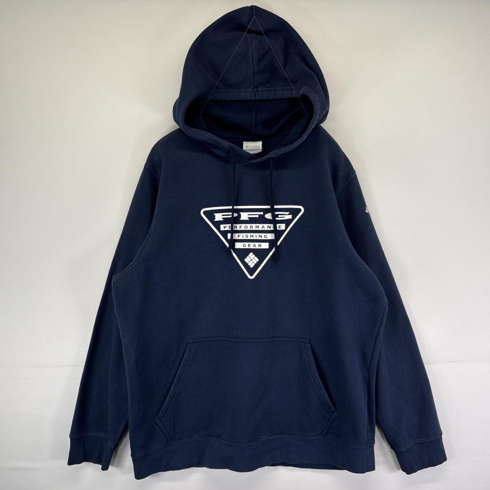 古着 コロンビア Columbia パーカー スウェット PFGロゴプリント プルオーバー フーディ アウトドア L ネイビー メンズ