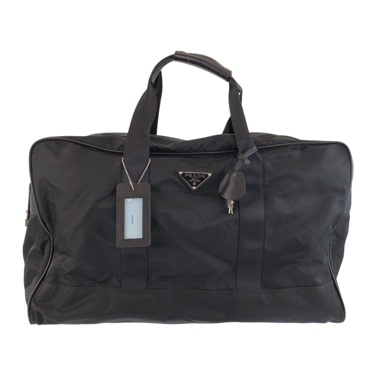 美品 PRADA プラダ テスート 三角ロゴプレート ブラック 黒 シルバー金具 ナイロン レザー/ ボストンバッグ 旅行バッグ 男女兼用 603680 【中古】