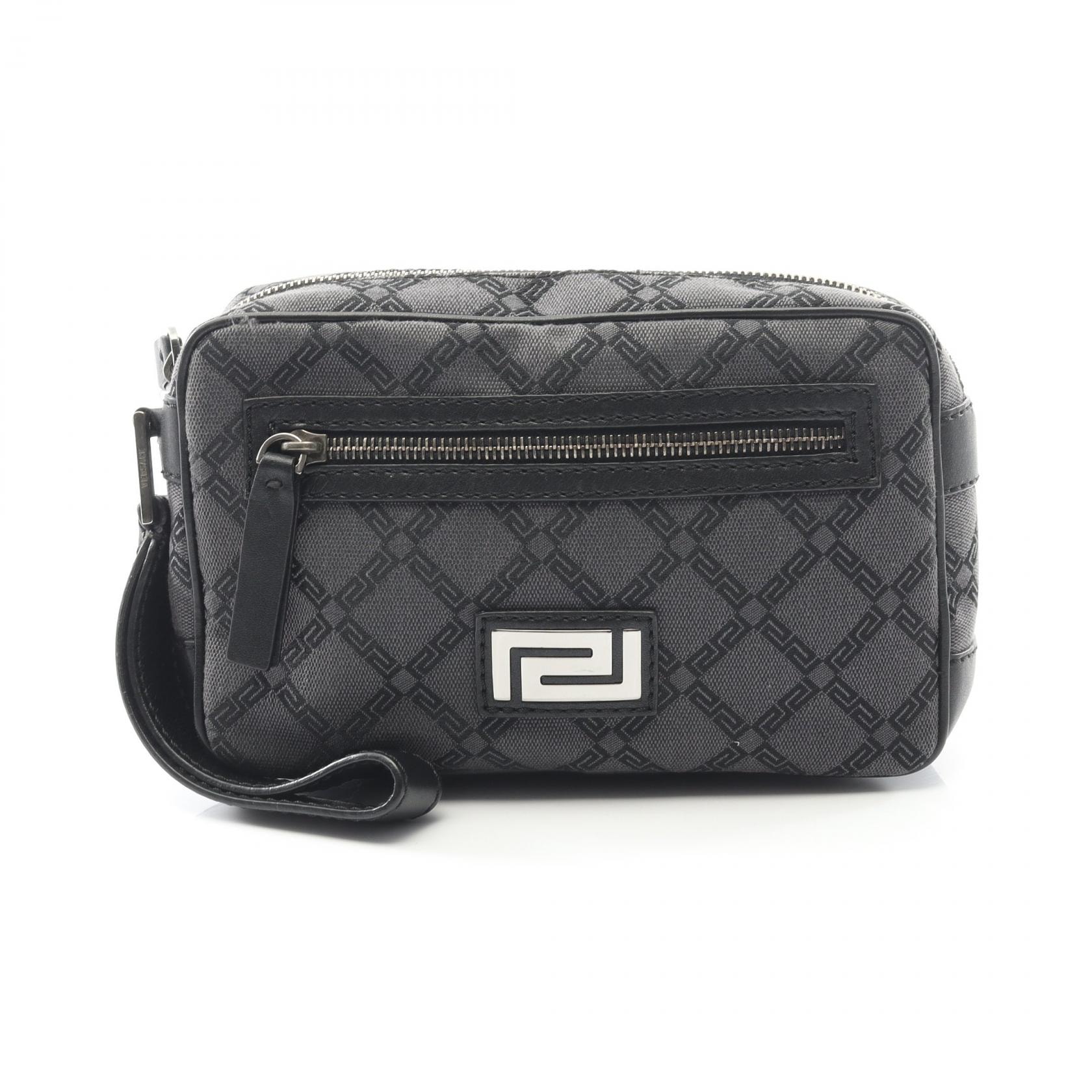 ヴェルサーチ VERSACE セカンドバッグ クラッチバッグ バッグ キャンバス レザー メンズ ブラック系 【中古】