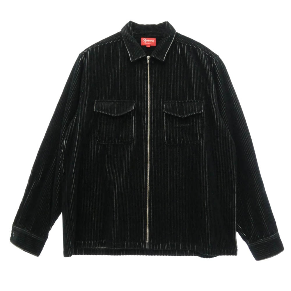Supreme シュプリーム 23SS 2-Tone Corduroy Zip Up Shirt Black 2トーン コーデュロイ ジップアップ シャツ ブラック系 L【美品】【中古】