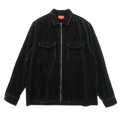 Supreme シュプリーム 23SS 2-Tone Corduroy Zip Up Shirt Black 2トーン コーデュロイ ジップアップ シャツ ブラック系 L【美品】【中古】