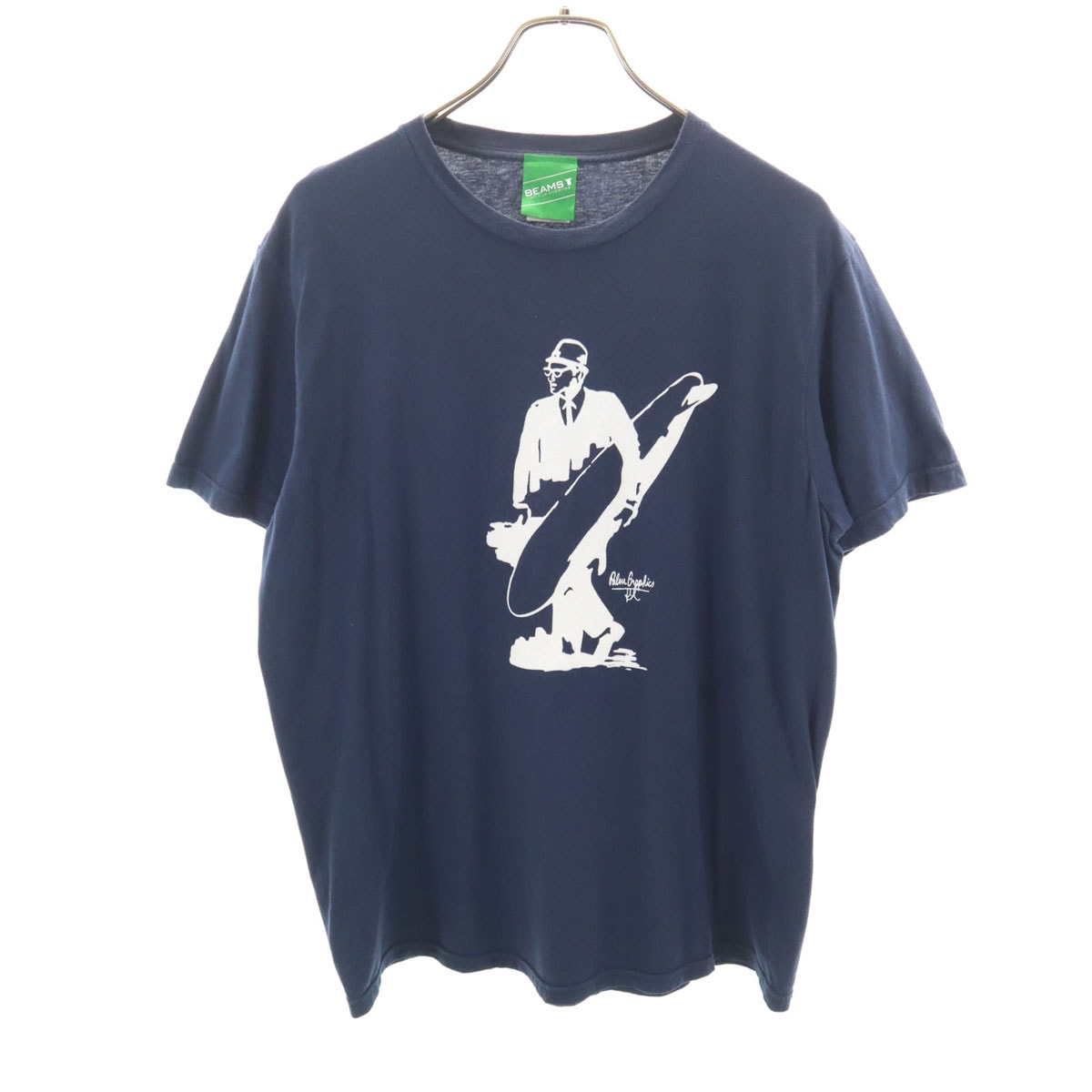 BEAMS T ビームスティー フロッキープリント 半袖 Tシャツ L ネイビー