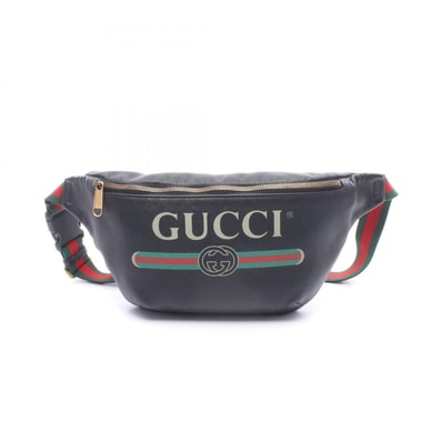 グッチ GUCCI ヴィンテージロゴ ウェビングライン ウエストバッグ バッグ レザー メンズ レディース ブラック系 / マルチカラー 493869 【中古】