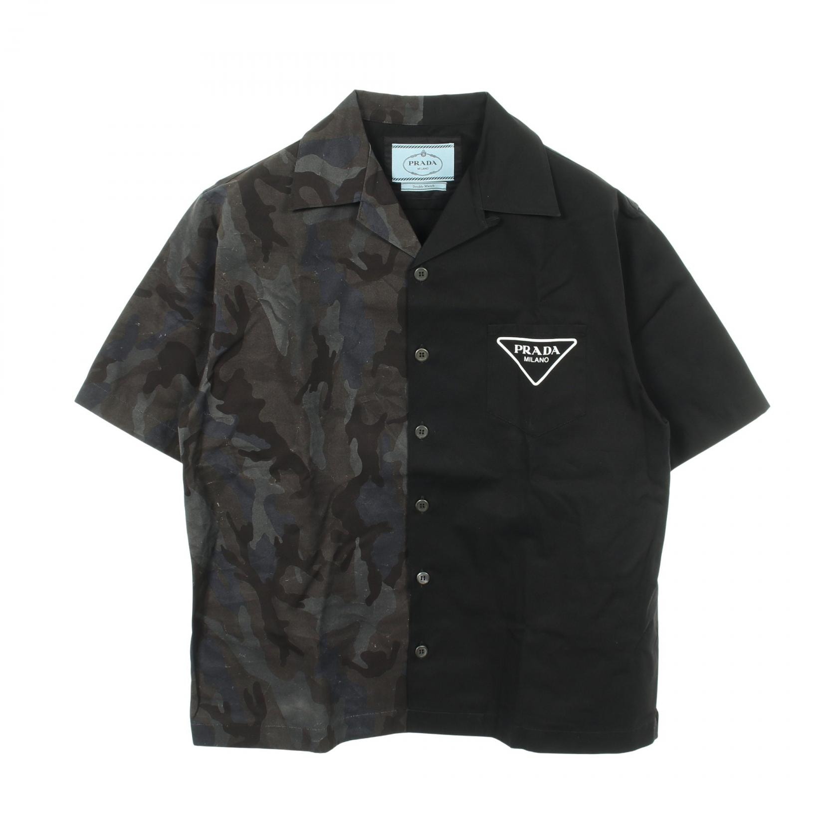 プラダ PRADA ダブルマッチ カモフラージュ ポプリン 衣料品 トップス コットン メンズ ブラック系 / ネイビー系 【中古】