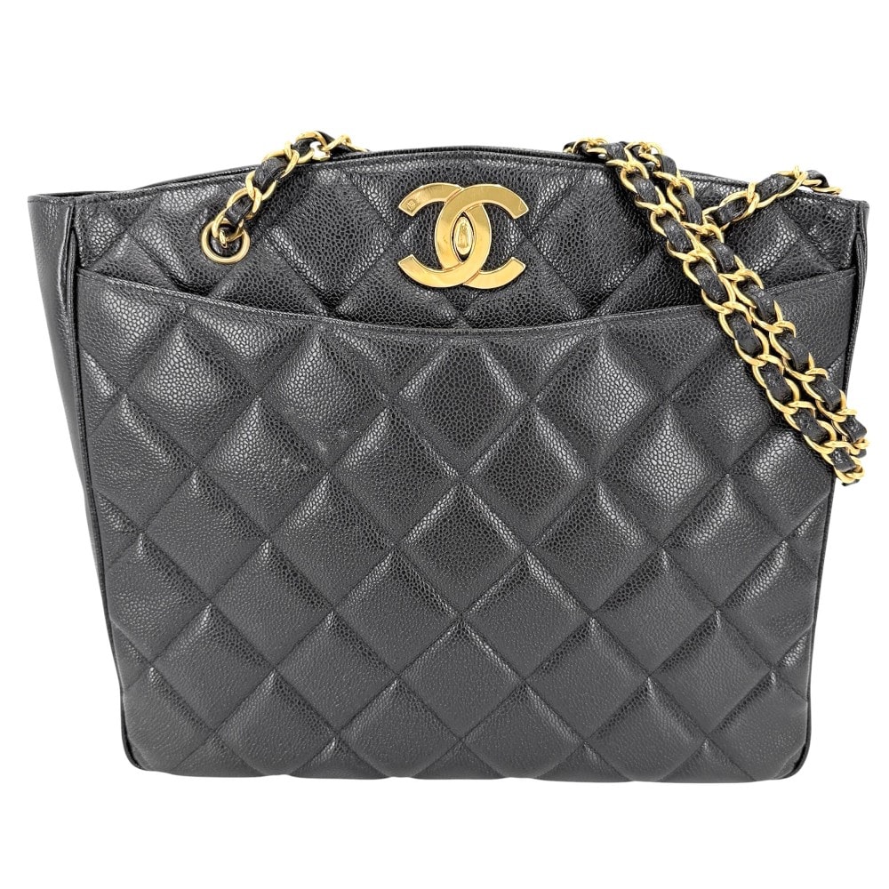CHANEL シャネル ハンドバッグ マトラッセ ココマーク チェーントートバッグ 肩掛け  キャビアスキン   ブラック 黒 ゴールド金具 レディース【中古品】