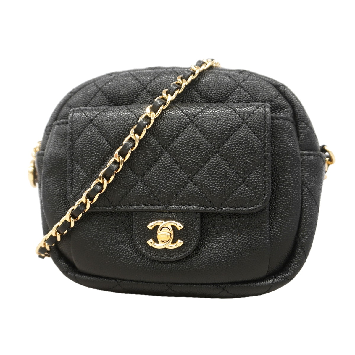 ★SALE【6ie7329】シャネル ショルダーバッグ マトラッセ チェーンショルダー キャビアスキン ブラック シャンパンゴールド金具【中古】レディース