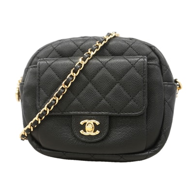★SALE【6ie7329】シャネル ショルダーバッグ マトラッセ チェーンショルダー キャビアスキン ブラック シャンパンゴールド金具【中古】レディース