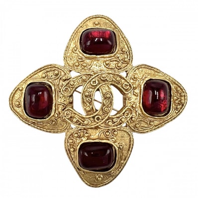 CHANEL シャネル ブローチ グリポア ココマーク ヴィンテージ アクセサリー GP カラーストーン 94A ゴールド レッド 赤 レディース 約36.2g 1994年【中古品】