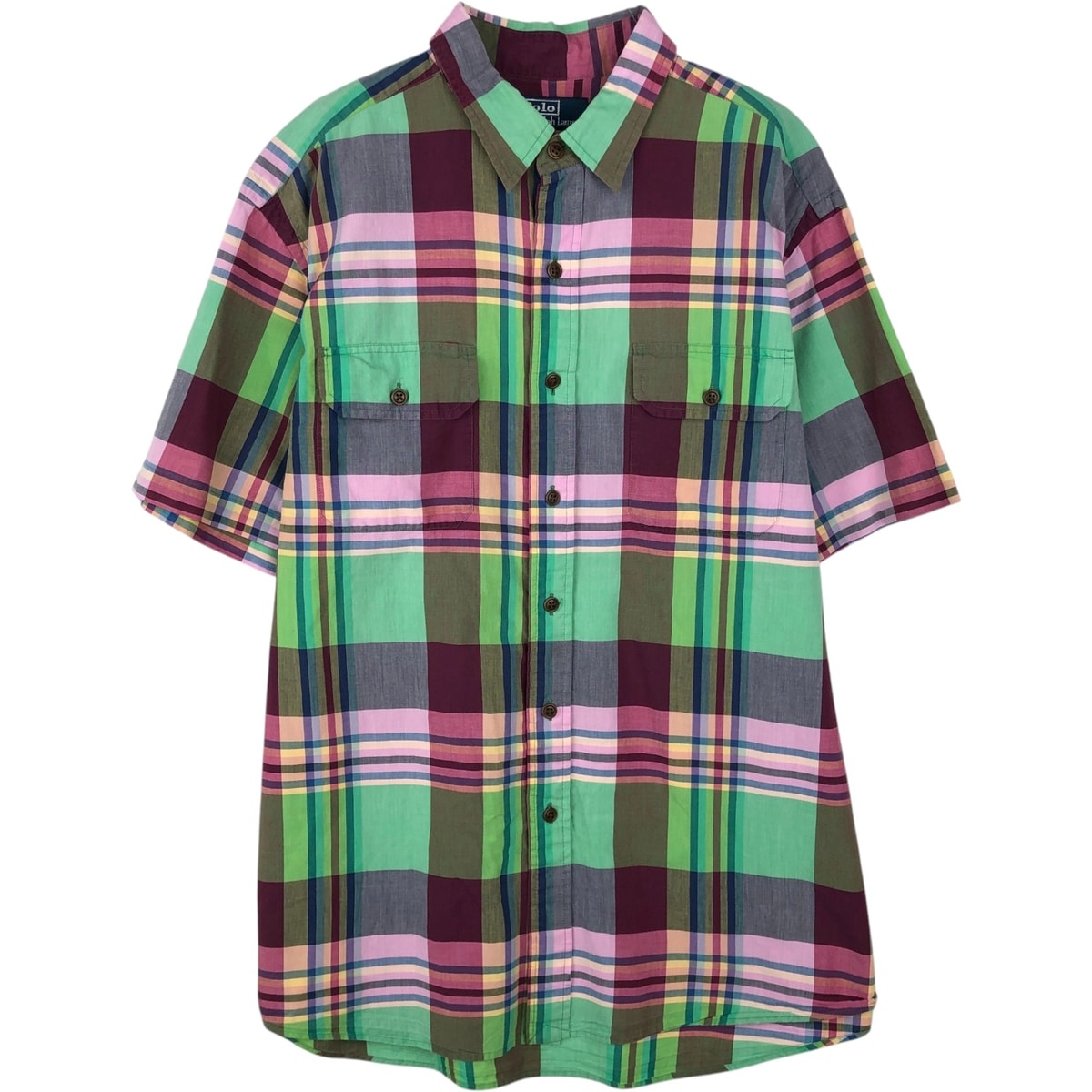 古着 ラルフローレン Ralph Lauren POLO by Ralph Lauren マドラスチェック 半袖 コットン チェックシャツ メンズXL相当/eaa643968