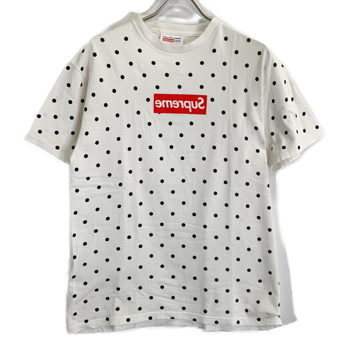 シュプリーム 【×COMME des GARCONS SHIRTS】12SS ホワイト Box Logo Tee ドット柄ミラーボックスロゴTシャツ L