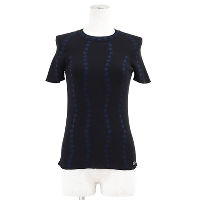 未使用 シャネル P53600 ハイゲージ リブニット COCOマークチャーム ドット エンブロイダリー セーター レディース ブラック ブルー 38 CHANEL