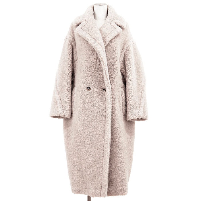 【美品】MaxMara マックスマーラ コート テディベア アルパカ/ウール/シルク サイズ S レディース ロゴ ボタン TEDGIRL テッドガール アウター ハンガー・ガーメント付属 ピンクベージュ 桃色 イタリア製