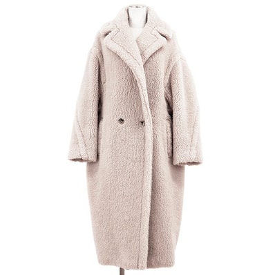 【美品】MaxMara マックスマーラ コート テディベア アルパカ/ウール/シルク サイズ S レディース ロゴ ボタン TEDGIRL テッドガール アウター ハンガー・ガーメント付属 ピンクベージュ 桃色 イタリア製