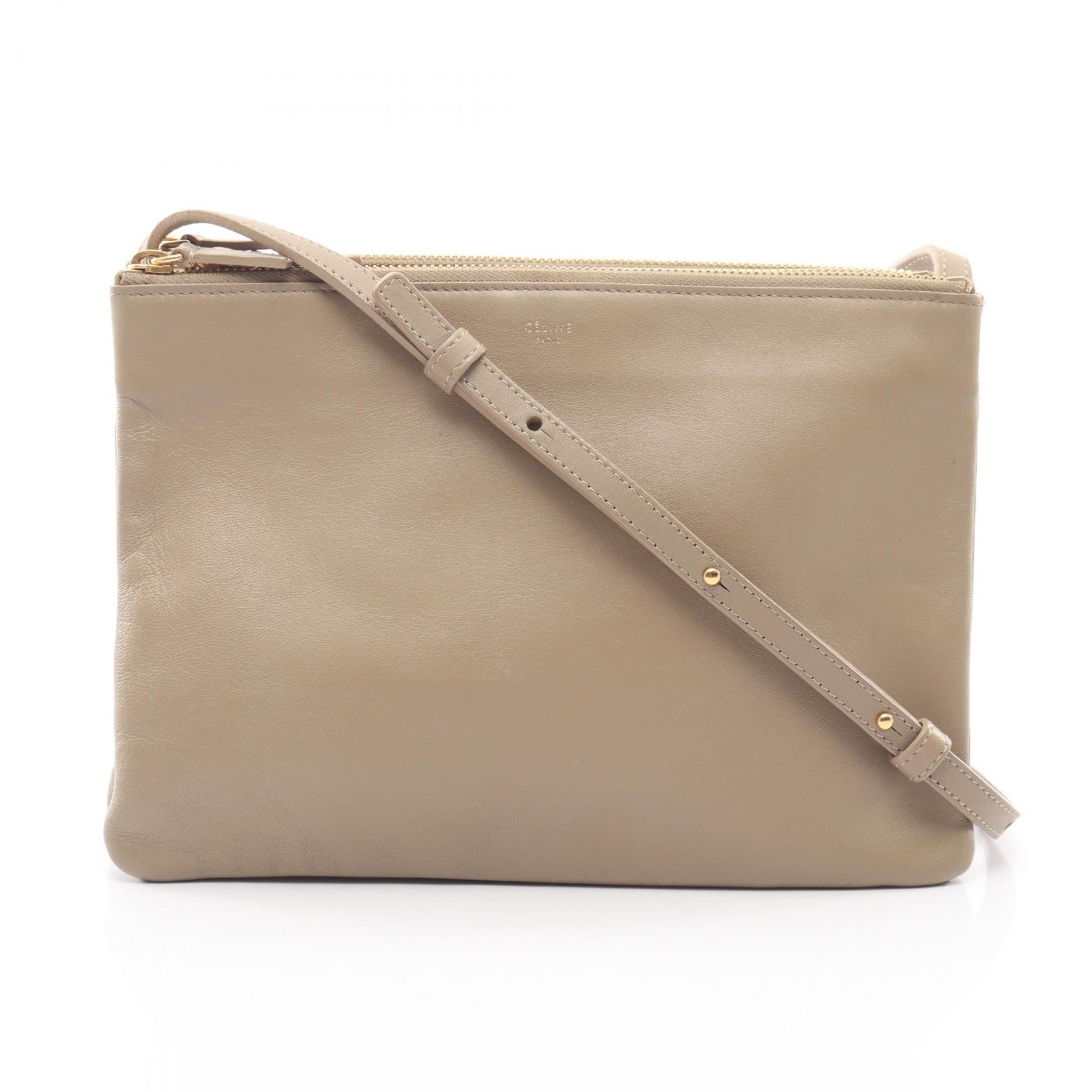 セリーヌ CELINE TRIO LARGE トリオ ラージ ショルダーバッグ バッグ レザー レディース ベージュ系 【中古】