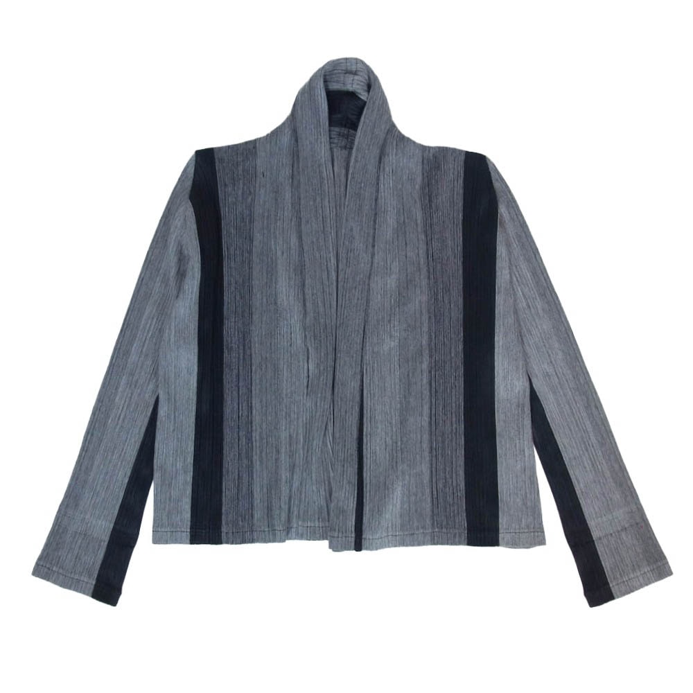 PLEATS PLEASE プリーツプリーズ イッセイミヤケ PP11-J0657 プリーツ加工 ストライプ ショールカラー カーディガン 長袖 グレー系 3【中古】