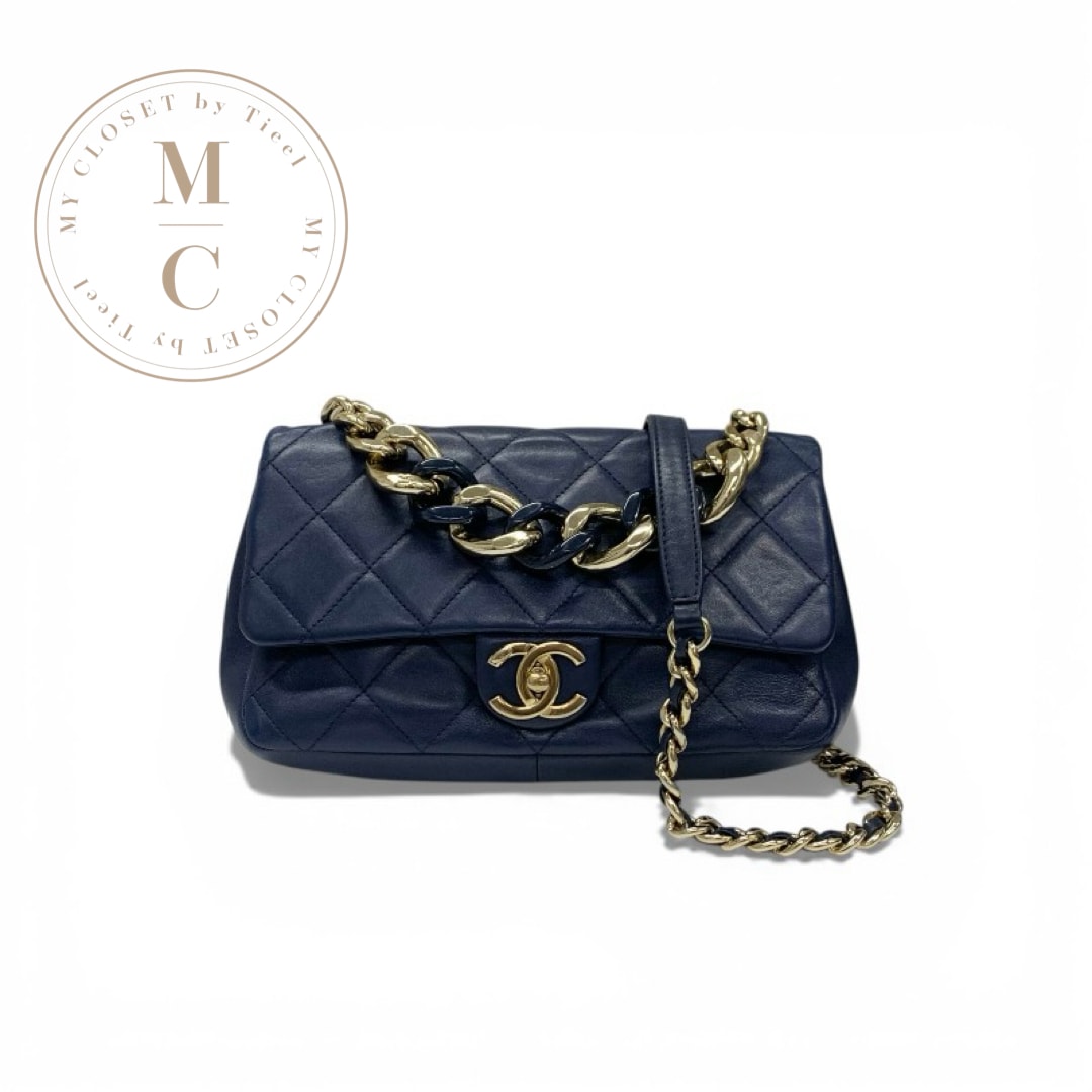 シャネル CHANEL バッグ ショルダーバッグ ネイビー ゴールド マトラッセ ココマーク チェーン ターンロック 2WAY