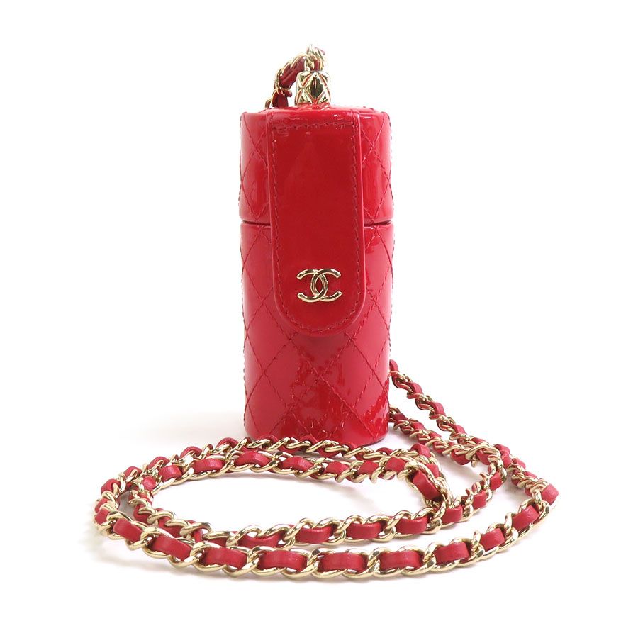 シャネル CHANEL ネックレス リップケース パテントレザー/メタル レッド/ゴールド レディース【中古】 e60699a