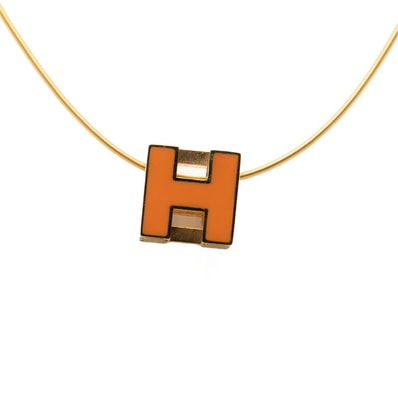 エルメス カージュドアッシュ Hキューブ ペンダント ネックレス ゴールド オレンジ メッキ レディース HERMES 【中古】