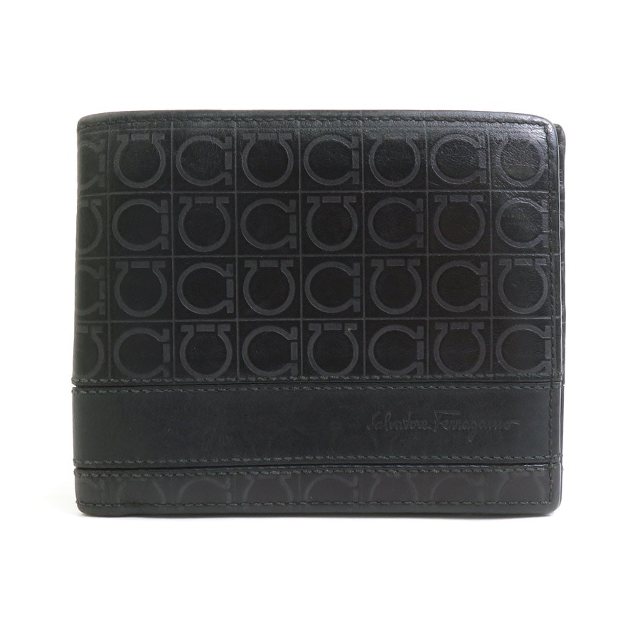 サルヴァトーレフェラガモ Salvatore Ferragamo 札入れ ガンチーニ レザー ブラック メンズ【中古】 e61742