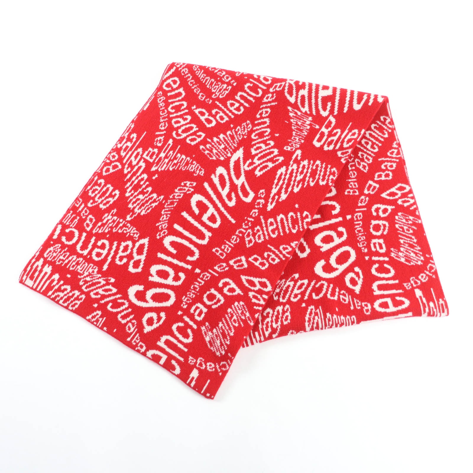 極美品 バレンシアガ マフラー レッド ホワイト レディース S 583121