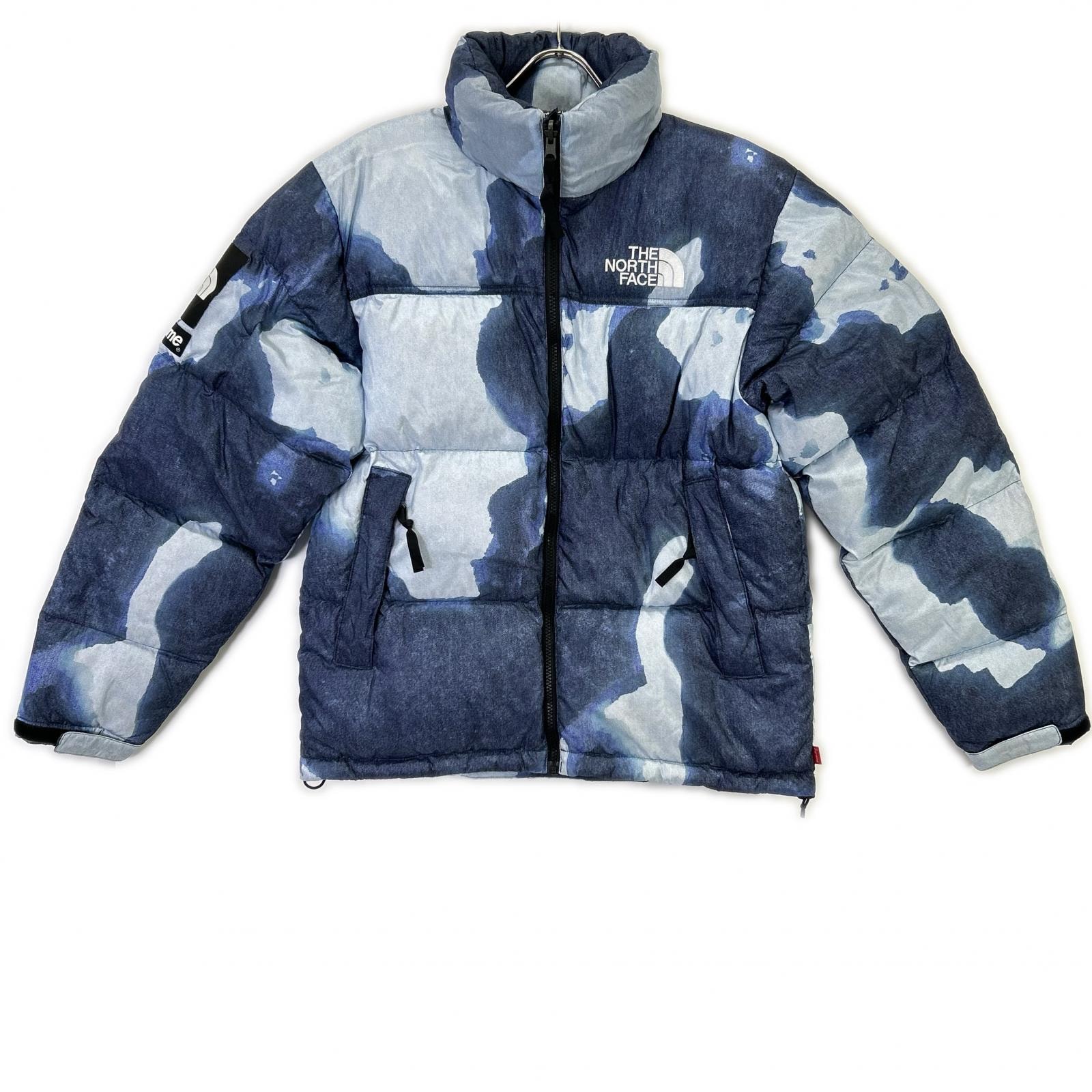 ノースフェイス ×シュプリーム 21AW ブリーチ デニム プリント ヌプシ ダウン ジャケット S