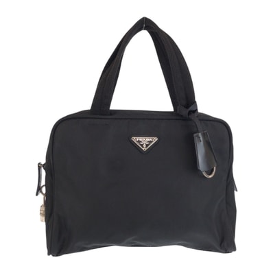 PRADA プラダ テスート 三角ロゴプレート ブラック 黒 シルバー金具 ナイロン レザー/ トートバッグ ハンドバッグ 601485 【中古】