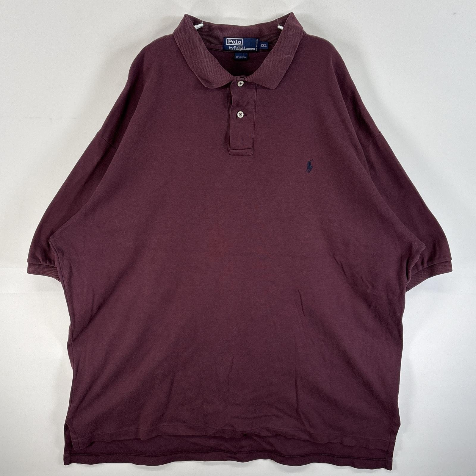 古着 90's/90年代 ポロバイラルフローレン Polo by Ralph Lauren 半袖 ポロシャツ ワンポイント ロゴ 刺繍 2ボタン 大きいサイズ 14041  ワインレッド 無地 メンズ
