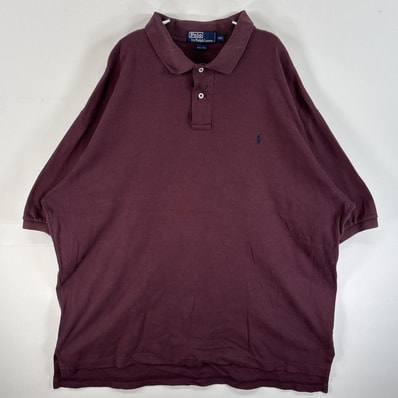 古着 90's/90年代 ポロバイラルフローレン Polo by Ralph Lauren 半袖 ポロシャツ ワンポイント ロゴ 刺繍 2ボタン 大きいサイズ 14041 ワインレッド 無地 メンズ