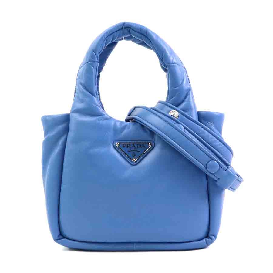 プラダ PRADA ハンドバッグ ショルダーバッグ パテッドMINI レザー ブルー レディース 1BA359【中古】 90283k