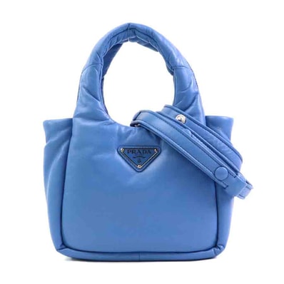 プラダ PRADA ハンドバッグ ショルダーバッグ パテッドMINI レザー ブルー レディース 1BA359【中古】 90283k