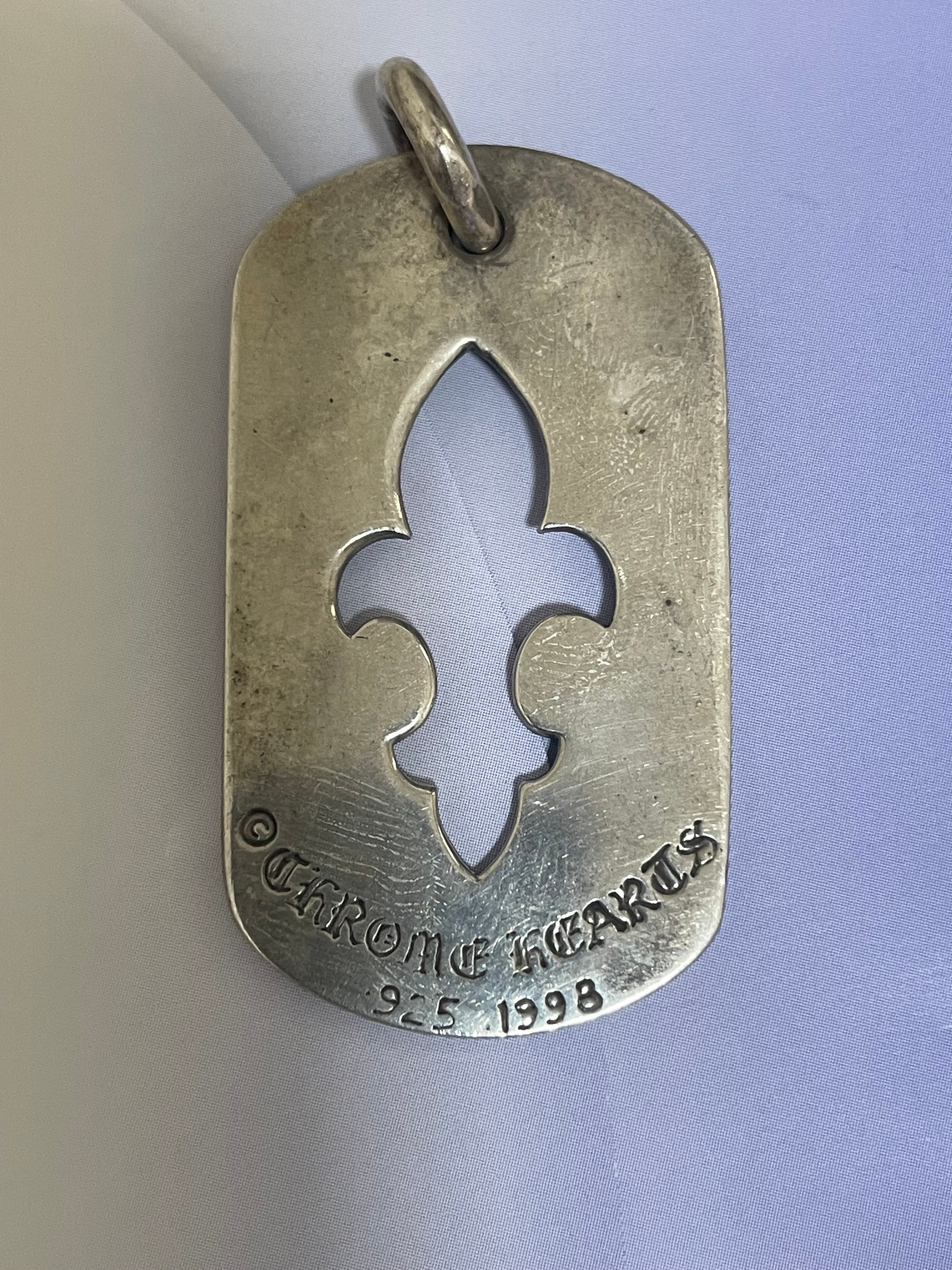 Chrome Hearts Large Cutout Flare Dog Tag Necklace Top "Silver"