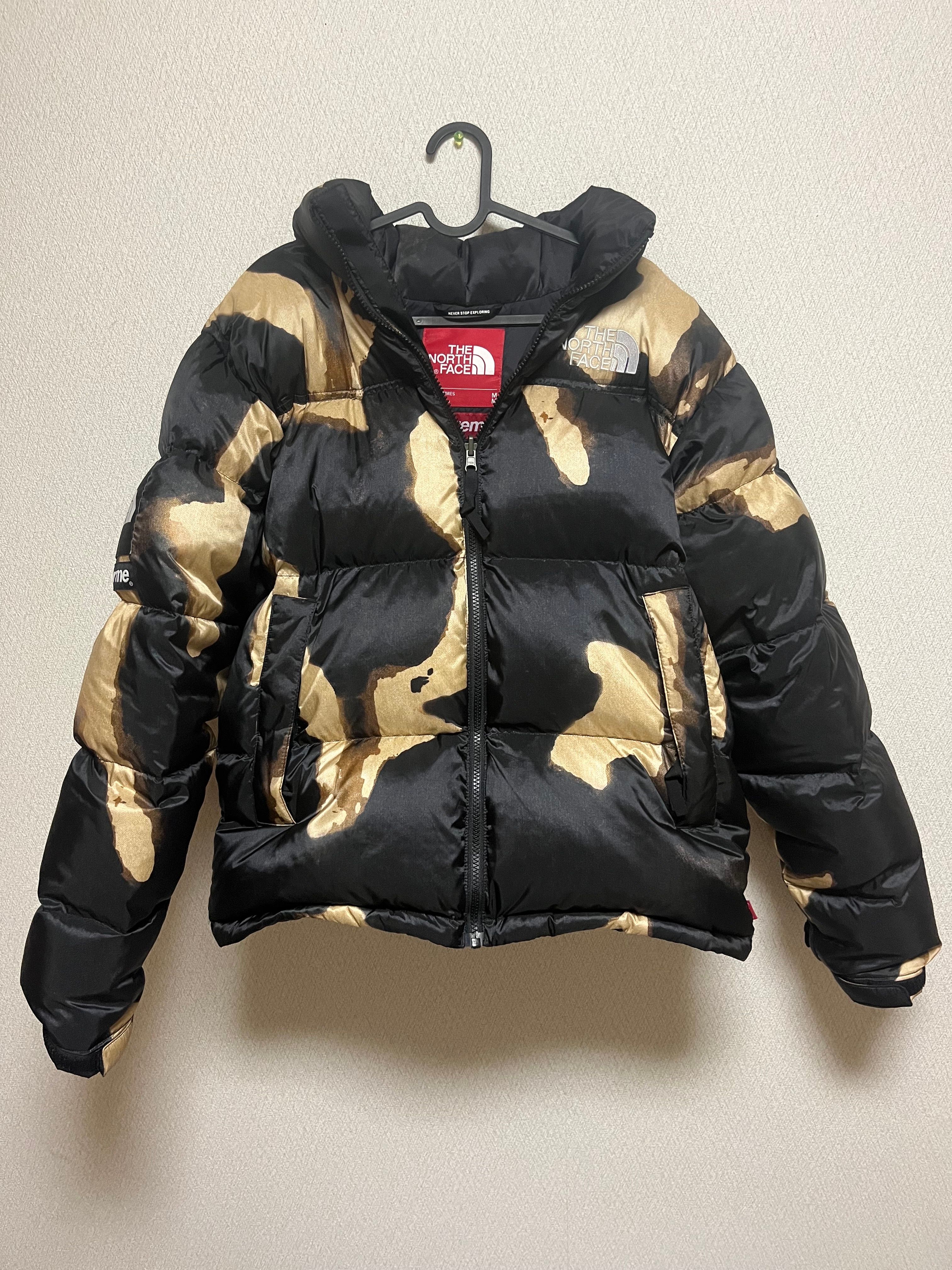 Supreme x The North Face Bleached Denim Print Nuptse Jacket "Black"